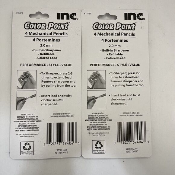 Inc: Color Point Mechanical Pencils 2.0mm Skin Tone Assorted Colors - LOT OF 2 - Picture 2 of 2